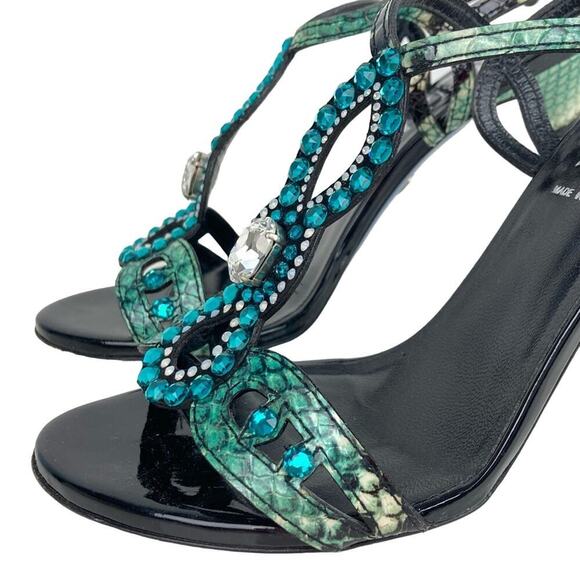 LORIBLU Jeweled Leather Sandals Heels - Made in Italy - $570. - Picture 5 of 16